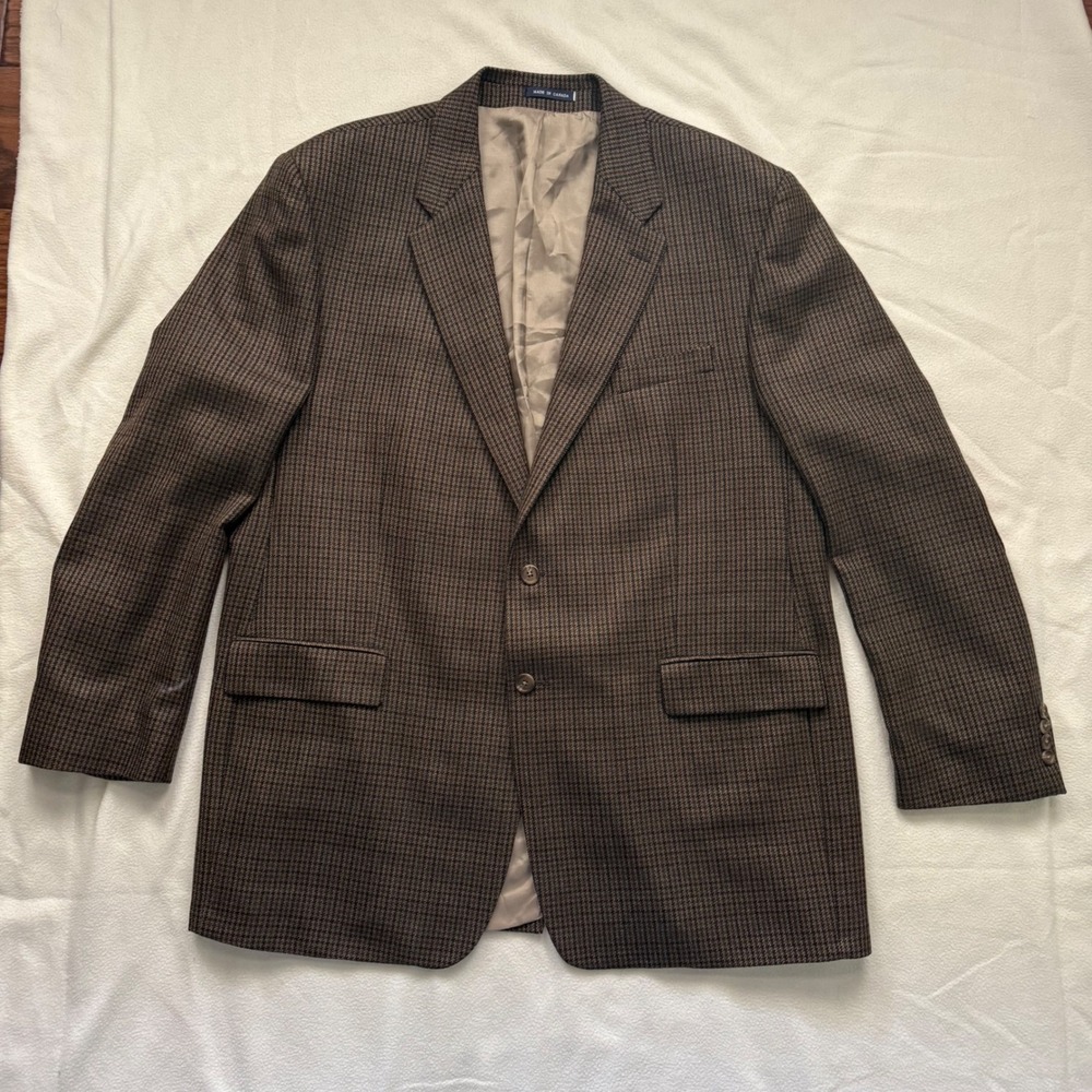 Ralph Lauren Blazer Pure New Wool Houndstooth‎ Elbow Patches Brown 50L Heritage